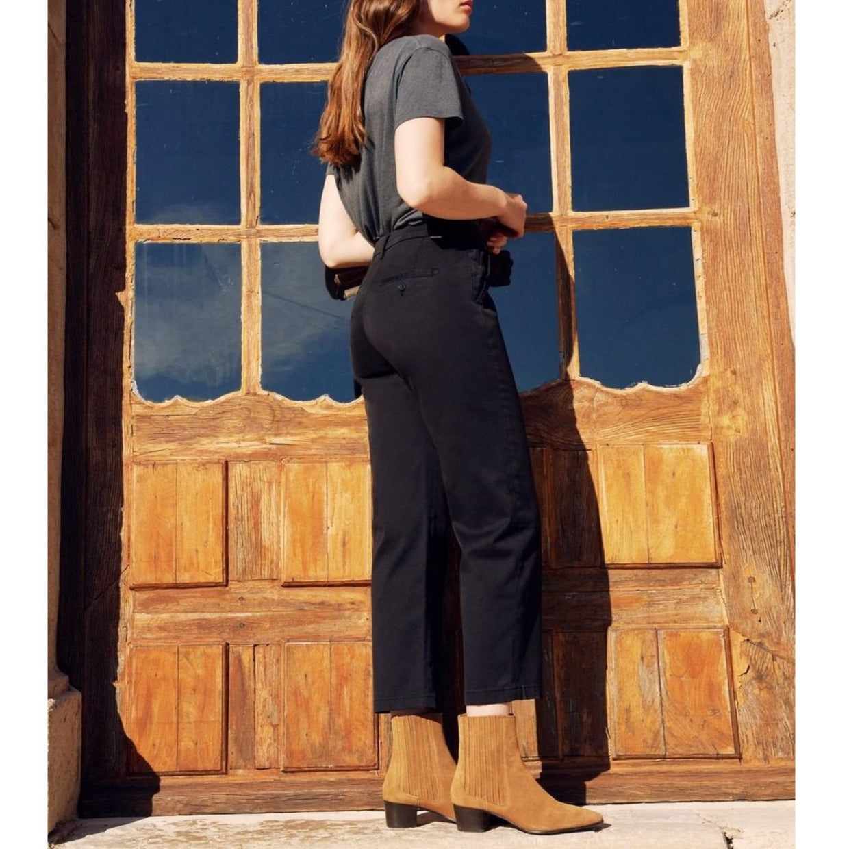 Pantalon Chino Highwaist Cropped Sandyhigh - Black - Femme