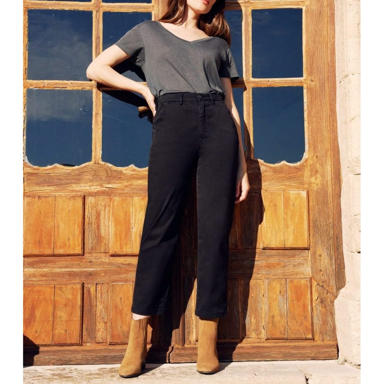 Pantalon Chino Highwaist Cropped Sandyhigh - Black - Femme