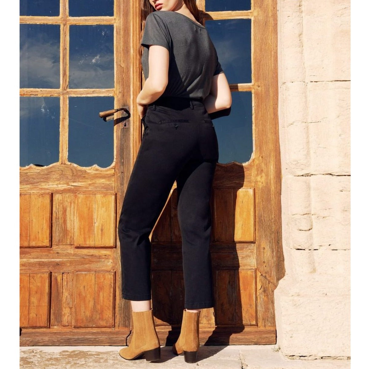 Pantalon Chino Highwaist Cropped Sandyhigh - Black - Femme