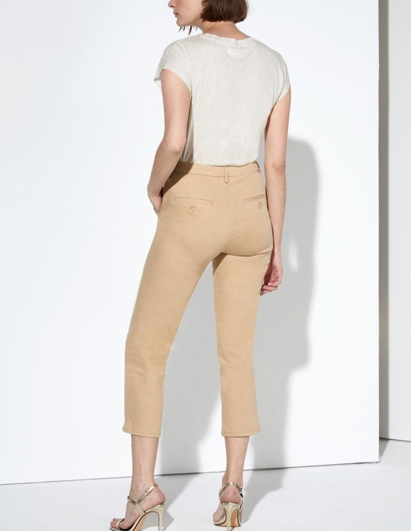 Pantalón chino capri Sandy de talle alto - Beige - Mujer