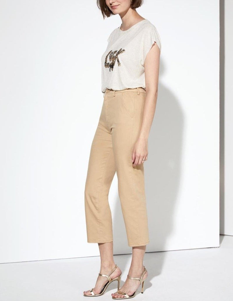 Pantalón chino capri Sandy de talle alto - Beige - Mujer