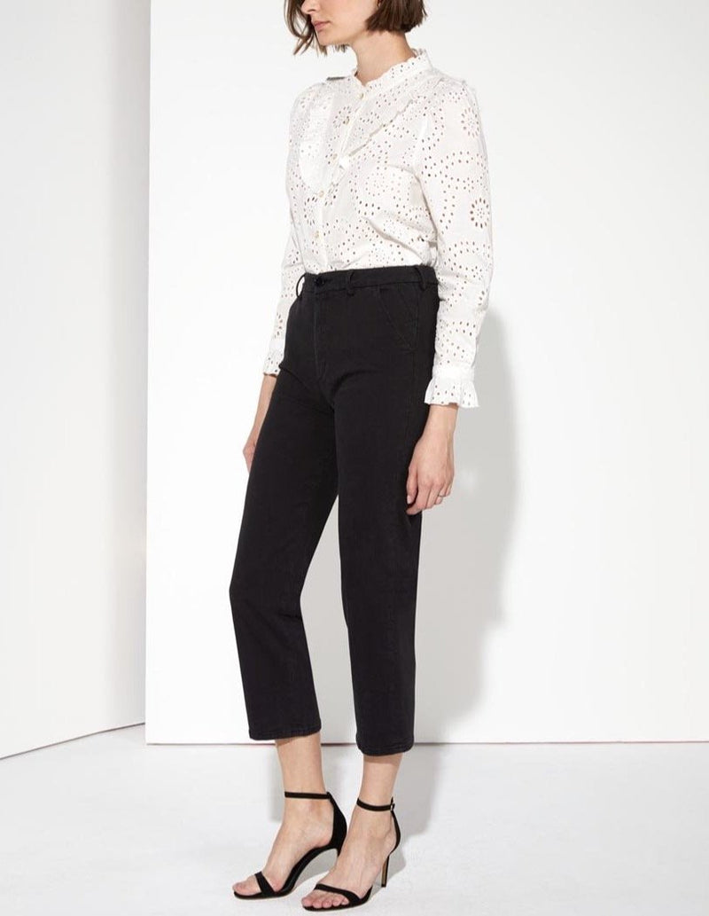 Pantalón chino cropped de cintura alta Sandy Highwaist Cropped - Negro - Mujer