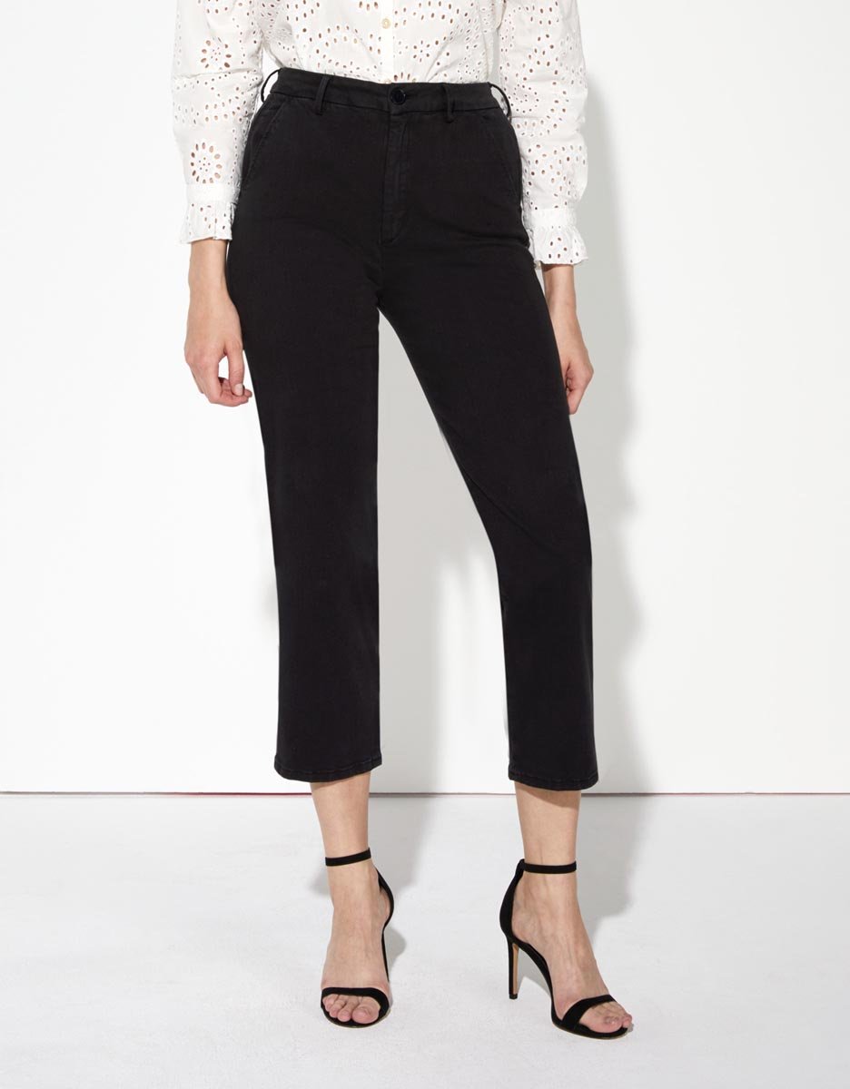 Pantalón Chino Cropped de Tiro Alto Sandy Cropped de Tiro Alto - Negro - Mujer