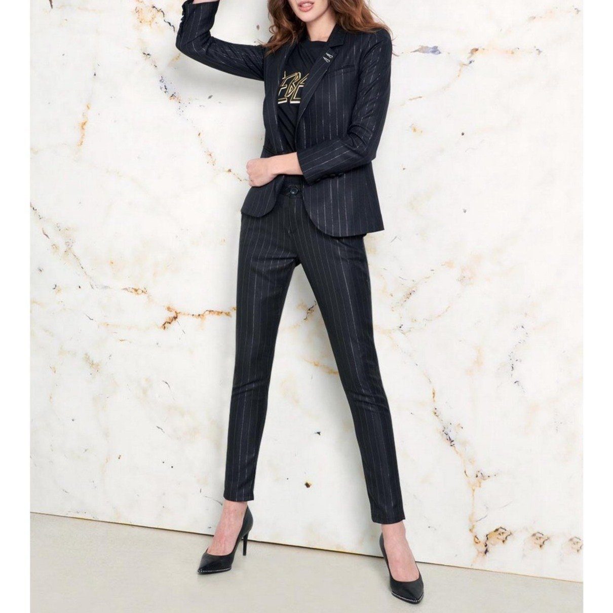 Pantalón Chino Sandy Fancy - Black Silver - Mujer