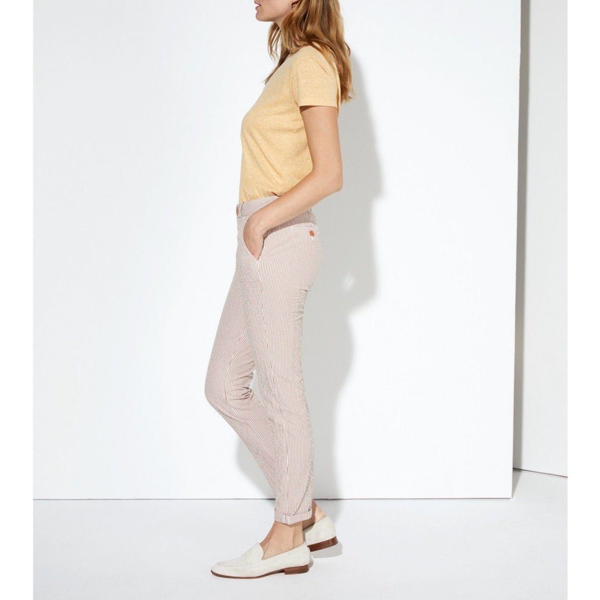 Sandy Fancy Chino Trousers - Orange Stripes - Women's