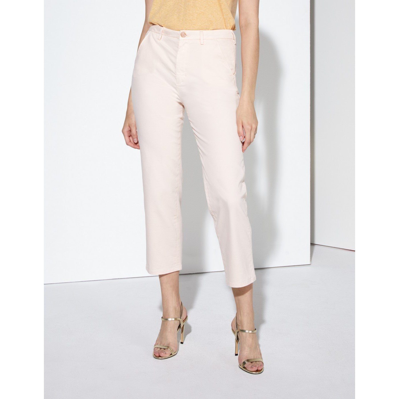 Sandy Highwaist Cropped Chino Trousers - Baby Pink - Women