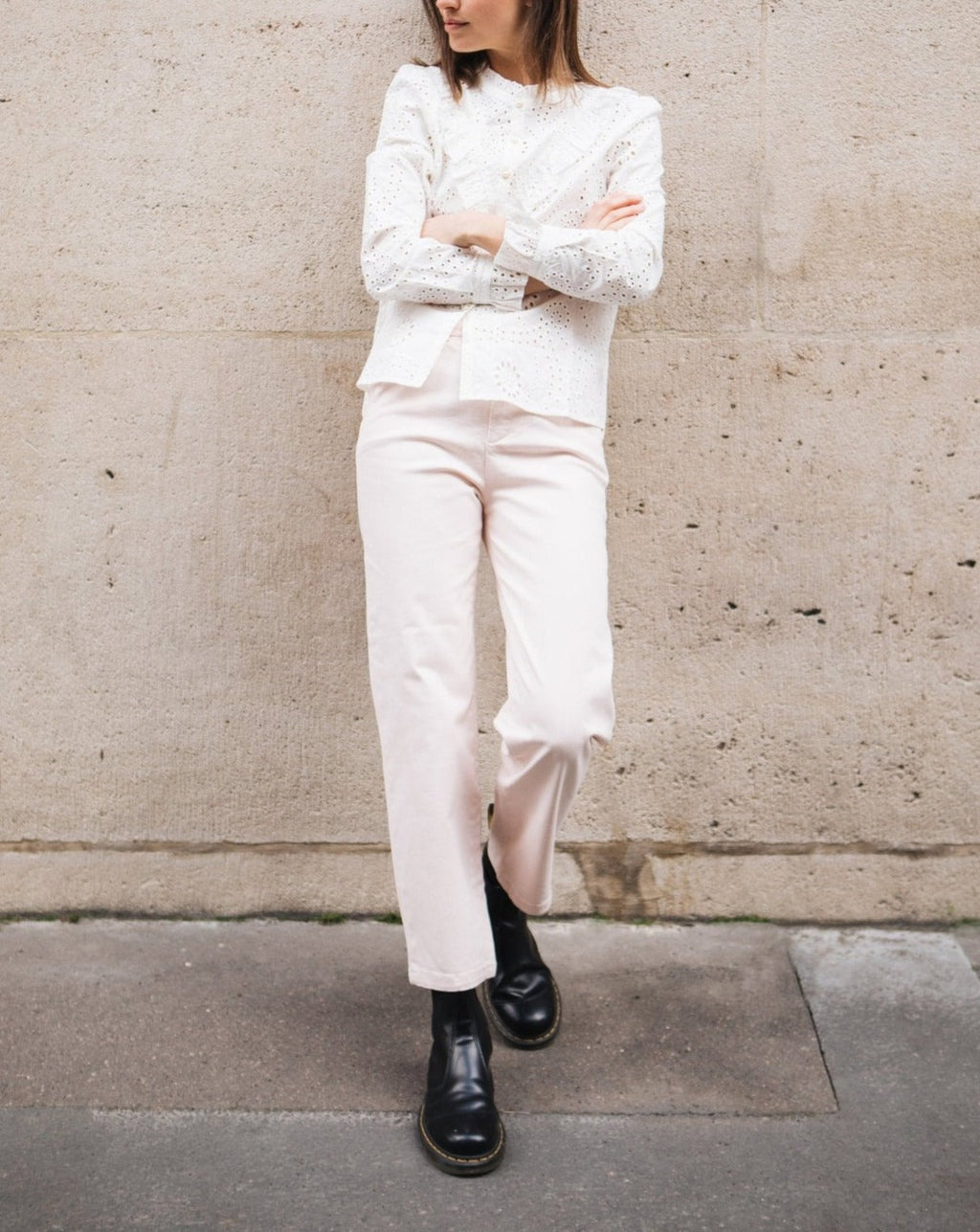 Sandy Highwaist Cropped Chino Trousers - Baby Pink - Women