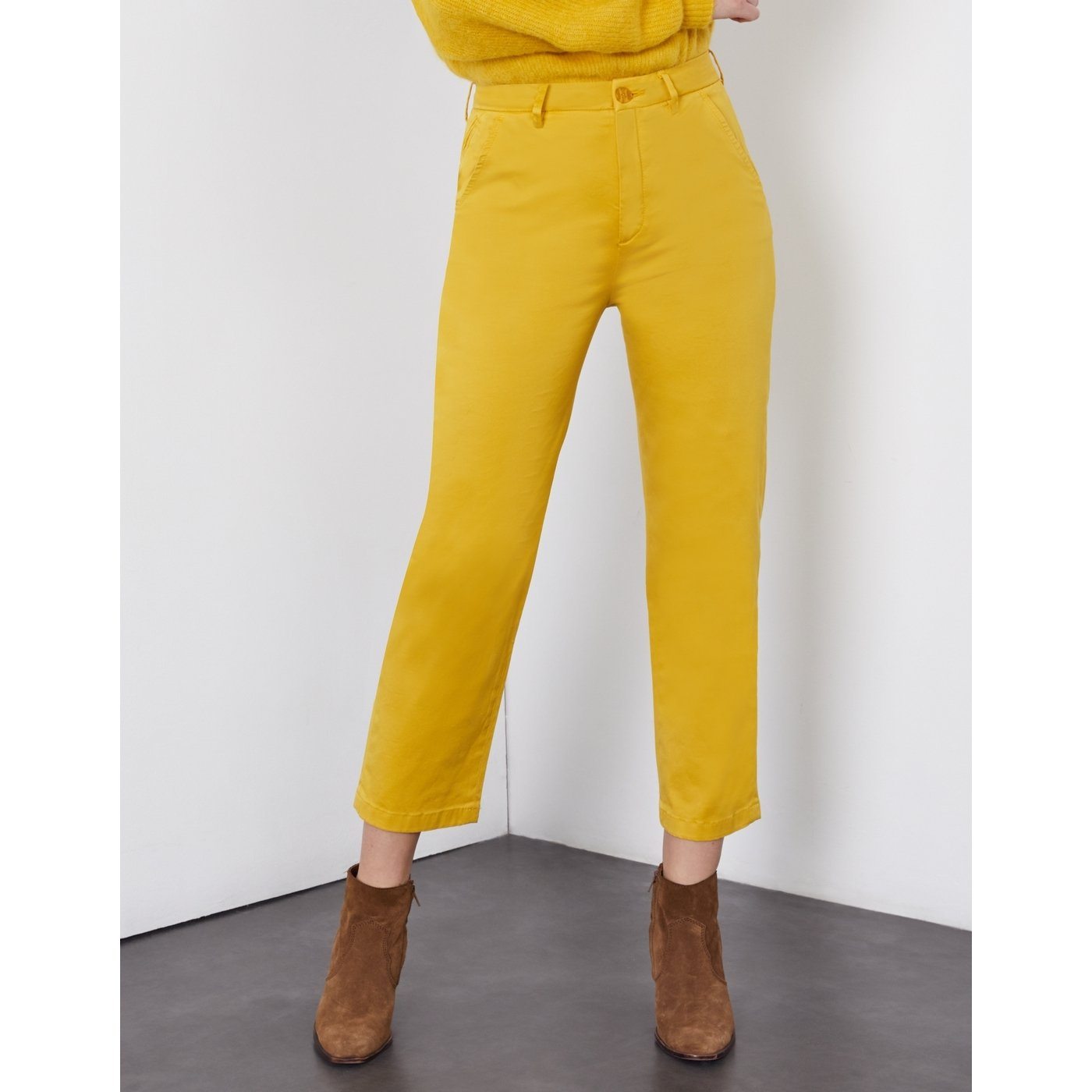 Sandy Highwaist Cropped Chino Trousers - Limoncello - Women