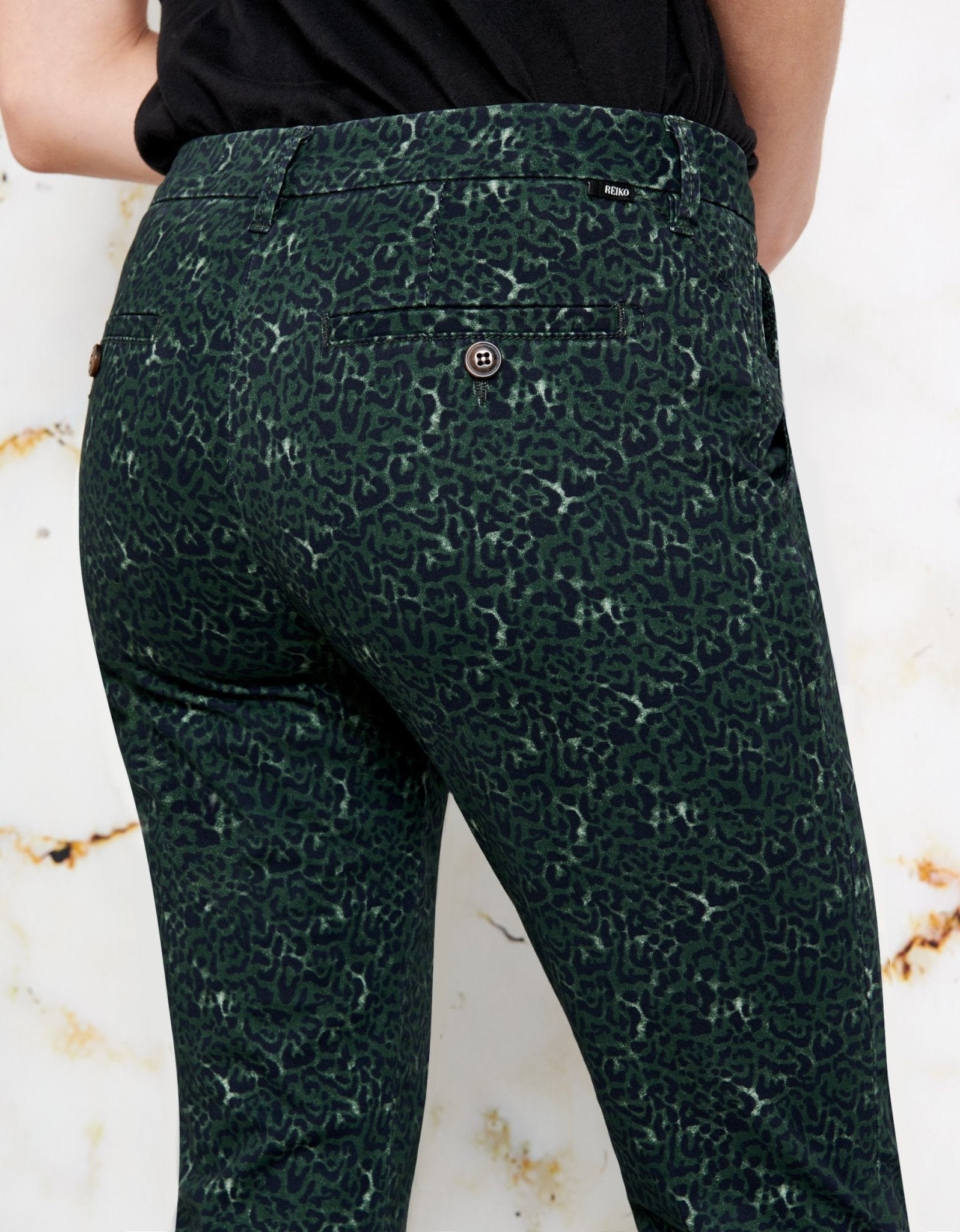 Sandy Printed Skinny Chino Trousers - Green Leo - Women