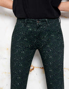 Sandy Printed Skinny Chino Trousers - Green Leo - Women