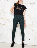 Sandy Printed Skinny Chino Trousers - Green Leo - Women