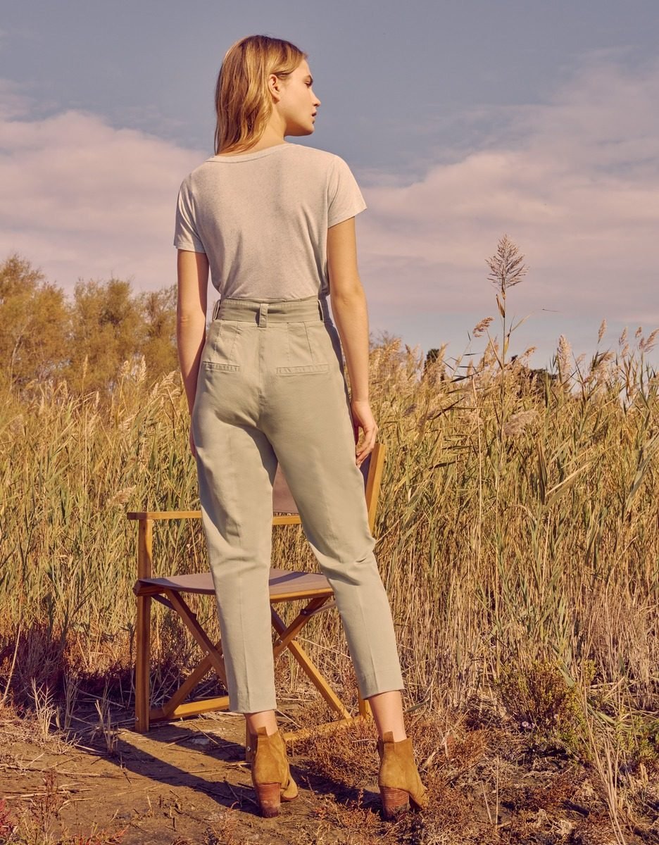 Pantalon Cigarette Highwaist Cropped Ava Color - Basil - Femme