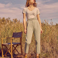 Pantalon Cigarette Highwaist Cropped Ava Color - Basil - Femme