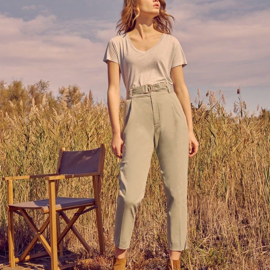 Pantalon Cigarette Highwaist Cropped Ava Color - Basil - Femme