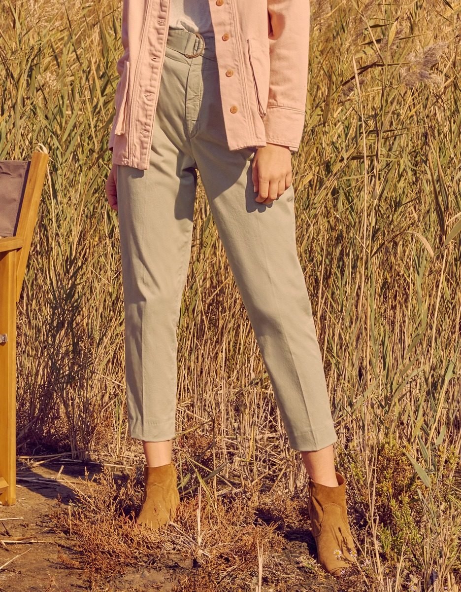 Pantalon Cigarette Highwaist Cropped Ava Color - Basil - Femme