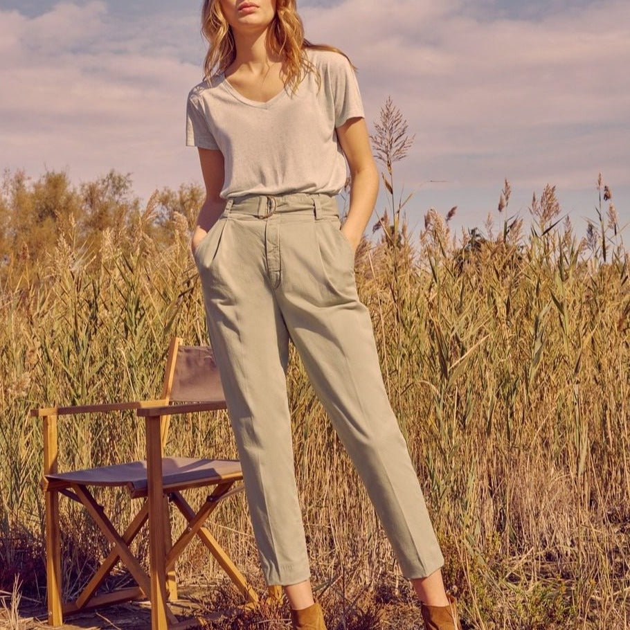 Pantalon Cigarette Highwaist Cropped Ava Color - Basil - Femme