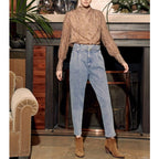 Ava High-Waisted Cropped Cigarette Trousers - Denim B-238 - Women