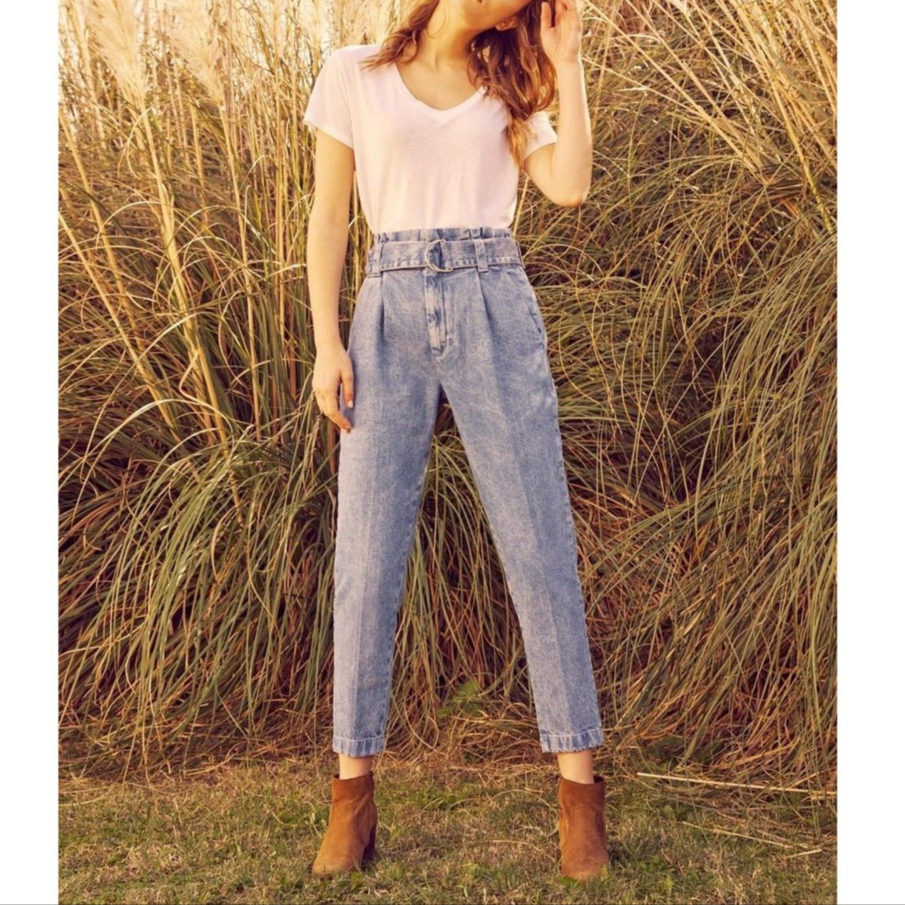 Ava Highwaist Cropped Cigarette Trousers - Denim B-336 - Women