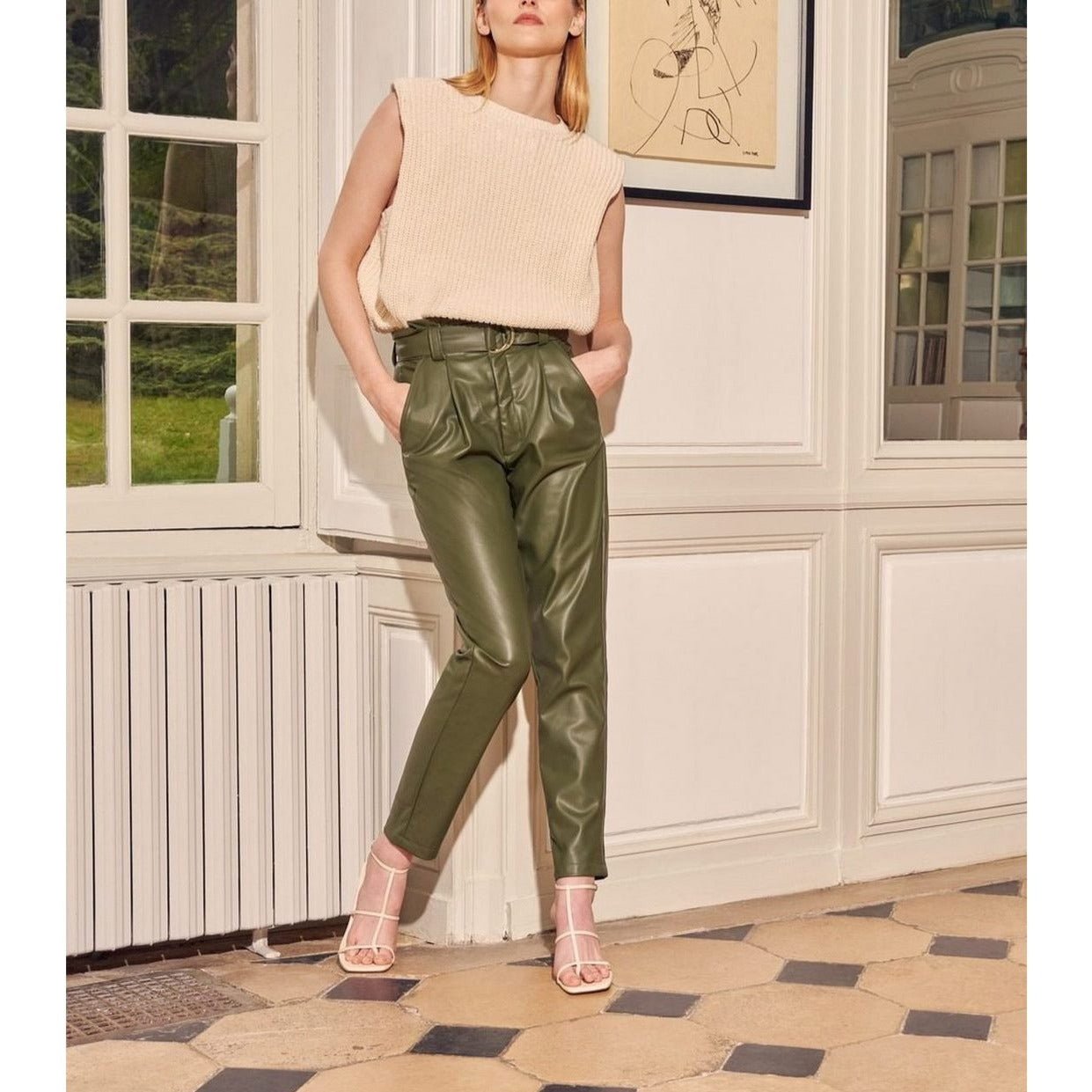 Ava Rock High-Waist Cropped Cigarette Trousers - Army - Women