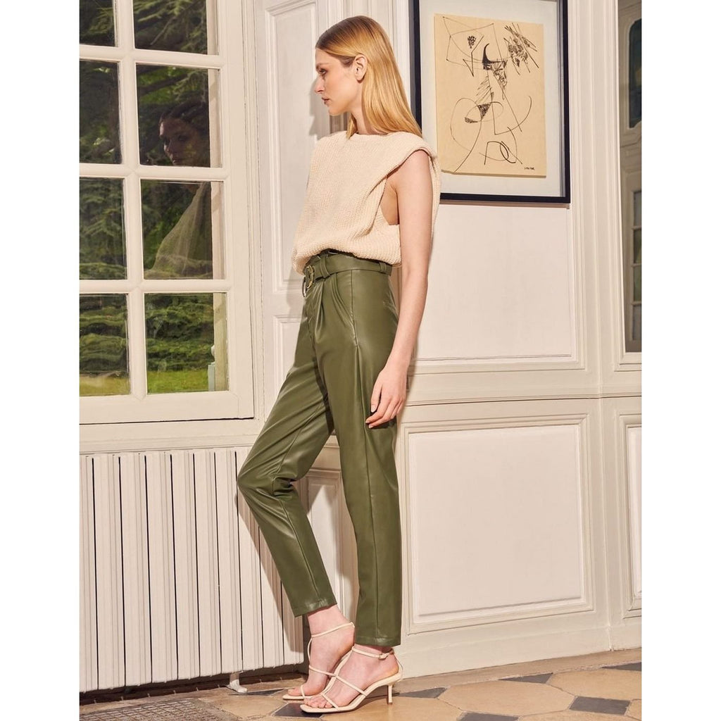 Ava Rock High-Waist Cropped Cigarette Trousers - Army - Women