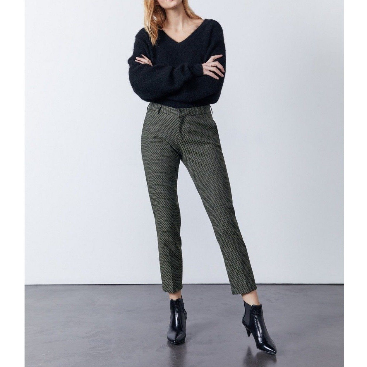 Reiko - Liv Fancy Cigarette Trousers - Khaki Diamond - Women