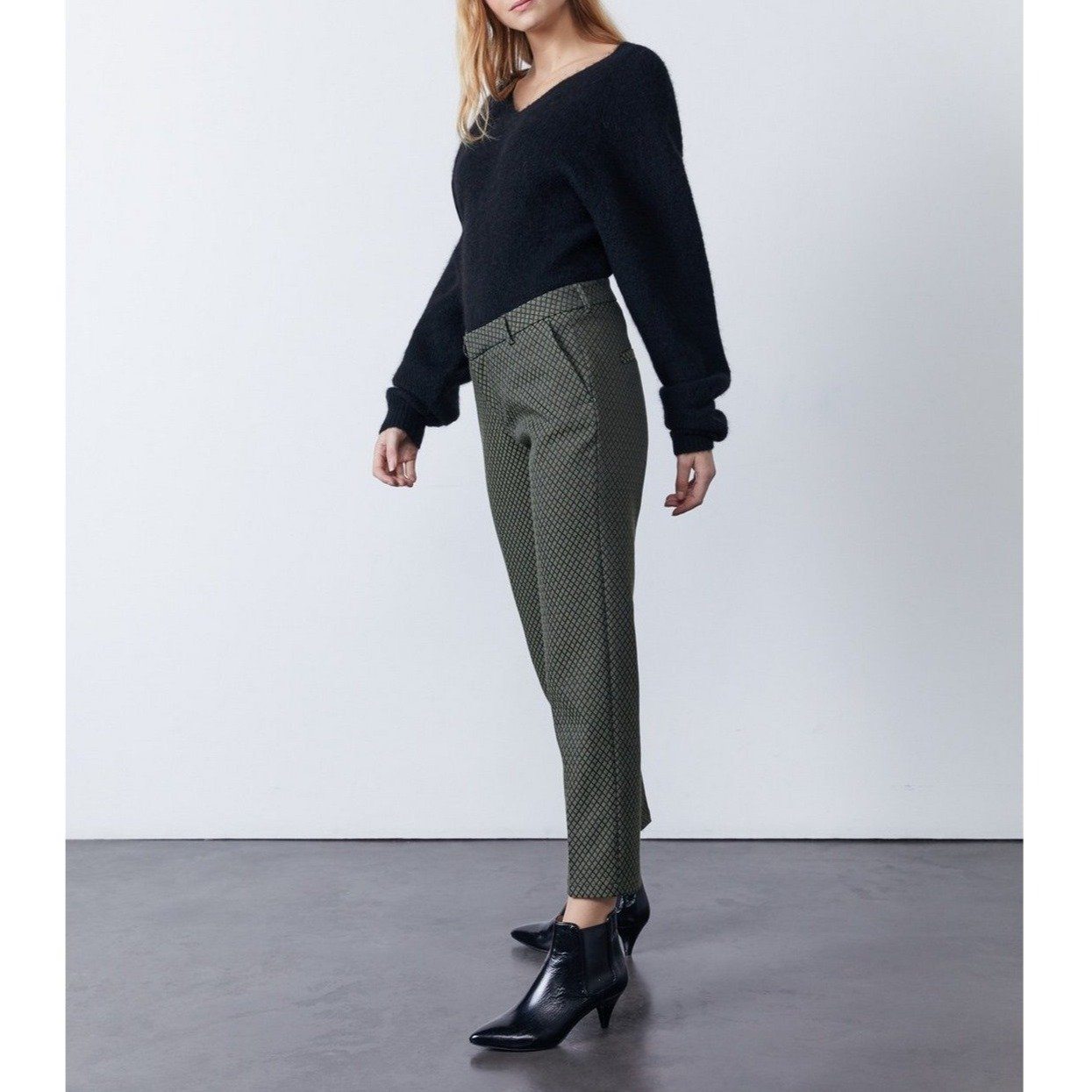 Reiko - Liv Fancy Cigarette Trousers - Khaki Diamond - Women