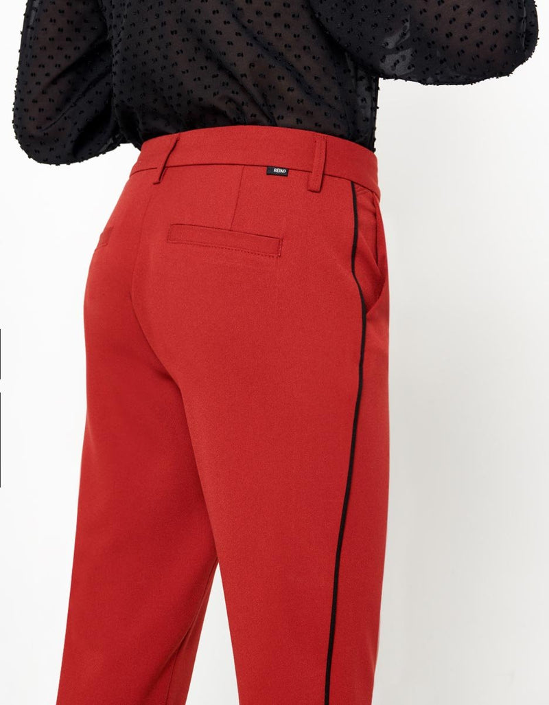 Cigarette Lizzy Color Trousers - Earth Red Piping - Women