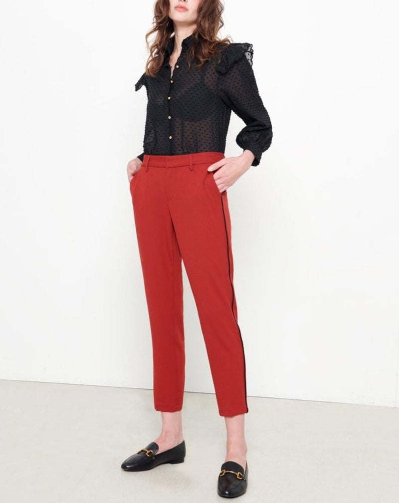 Cigarette Lizzy Color Trousers - Earth Red Piping - Women