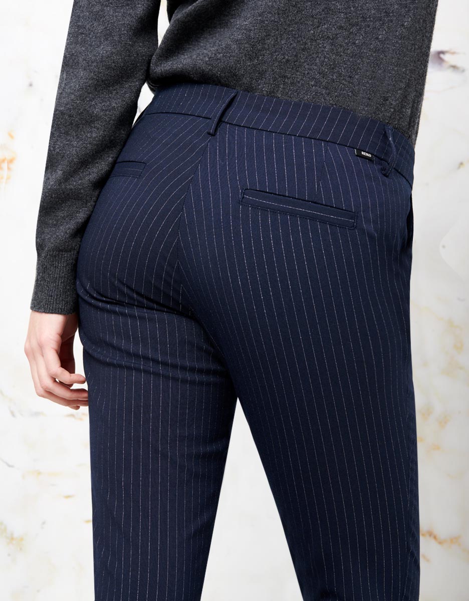 Cigarette Trousers Lizzy Fancy - Navy Silver Stripes - Women
