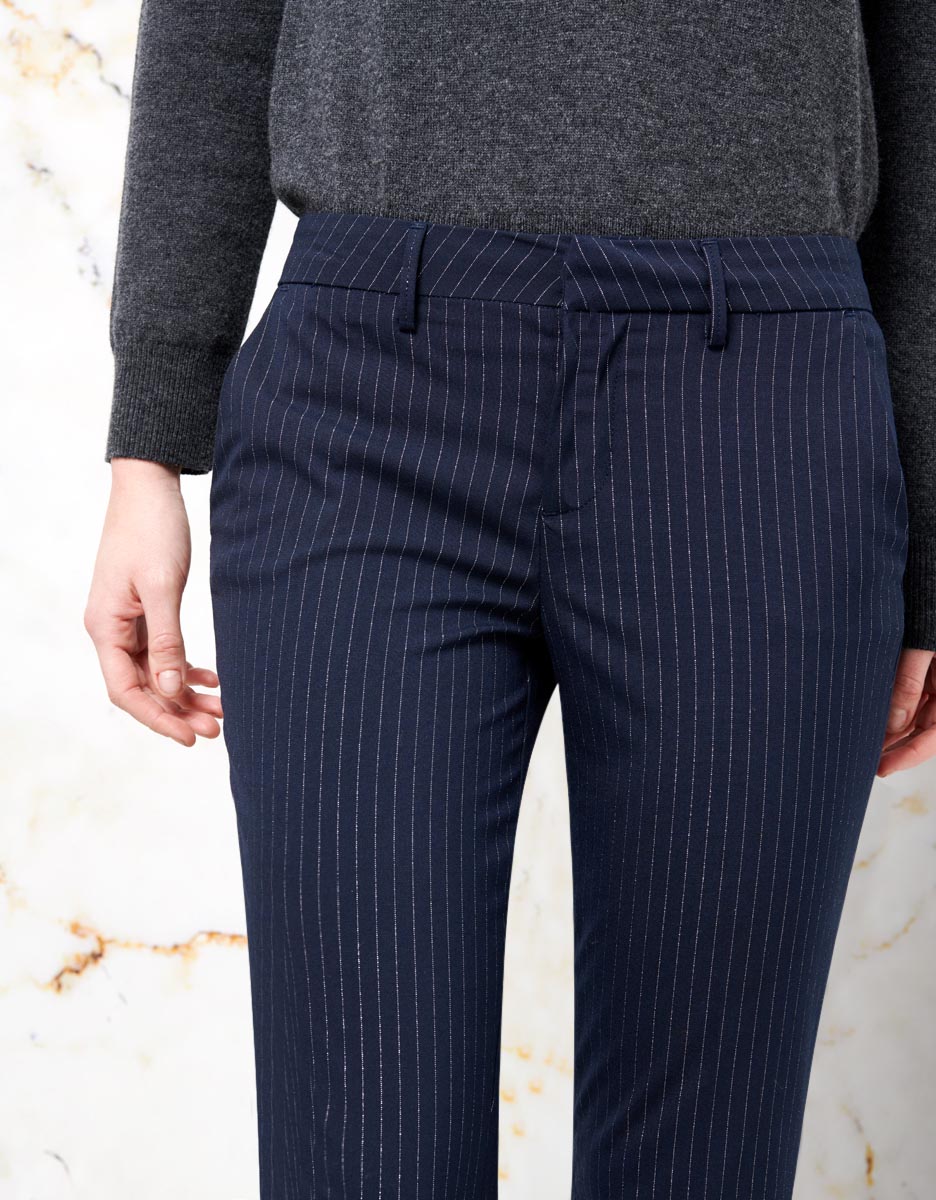 Cigarette Trousers Lizzy Fancy - Navy Silver Stripes - Women
