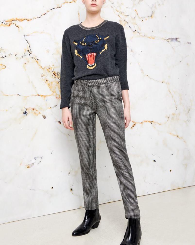 Lizzy Fancy Cigarette Trousers - Silver Houndstooth - Women