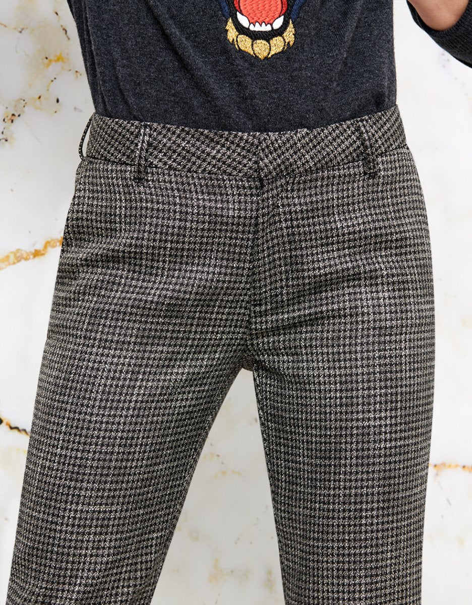 Lizzy Fancy Cigarette Trousers - Silver Houndstooth - Women