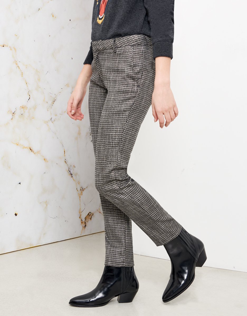 Lizzy Fancy Cigarette Trousers - Silver Houndstooth - Women