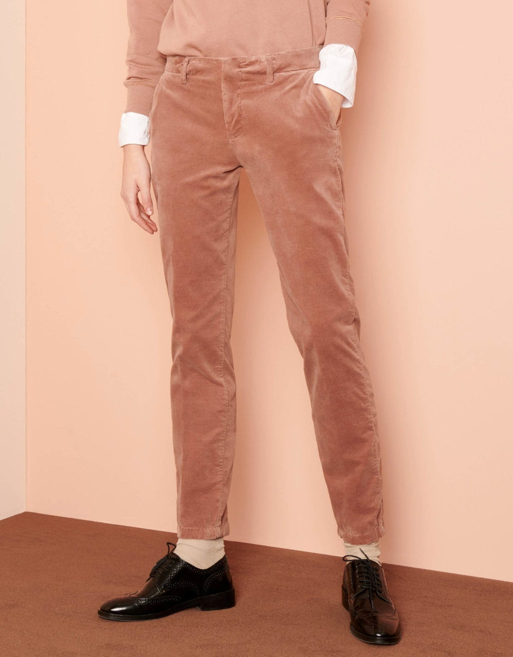 Lizzy Velvet Cigarette Trousers - Dusty Pink - Women