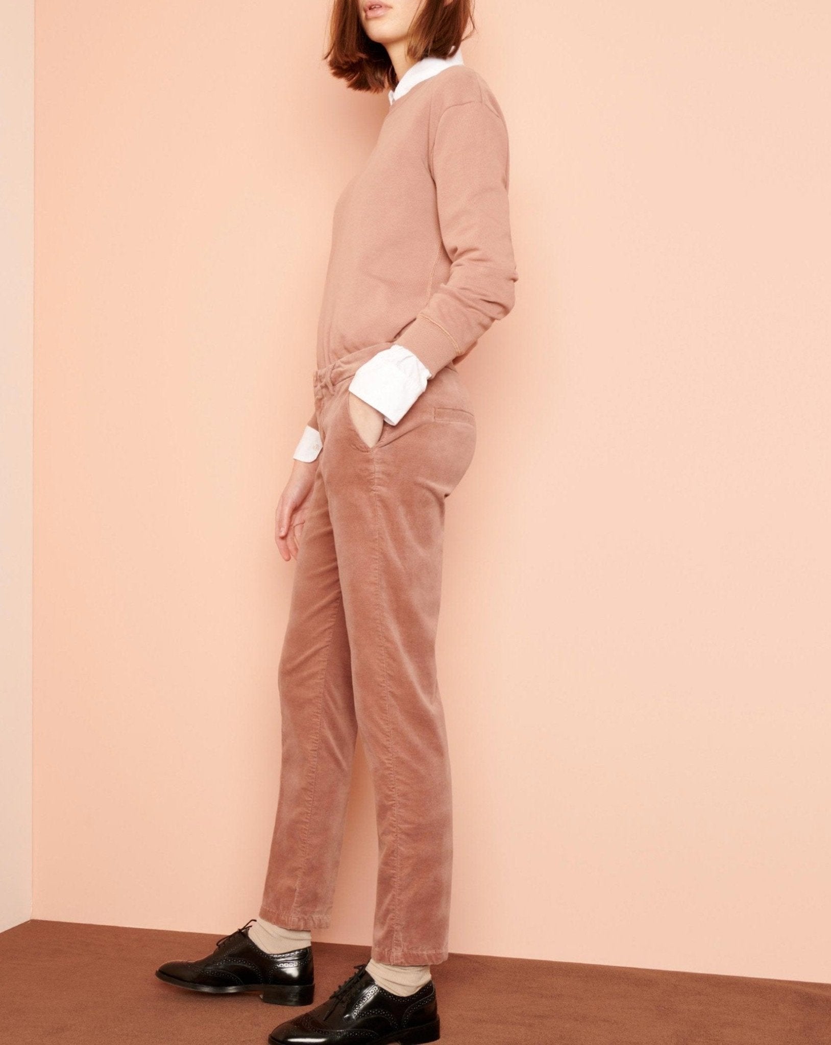 Lizzy Velvet Cigarette Trousers - Dusty Pink - Women