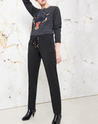 Louison Color Cigarette Trousers - Black