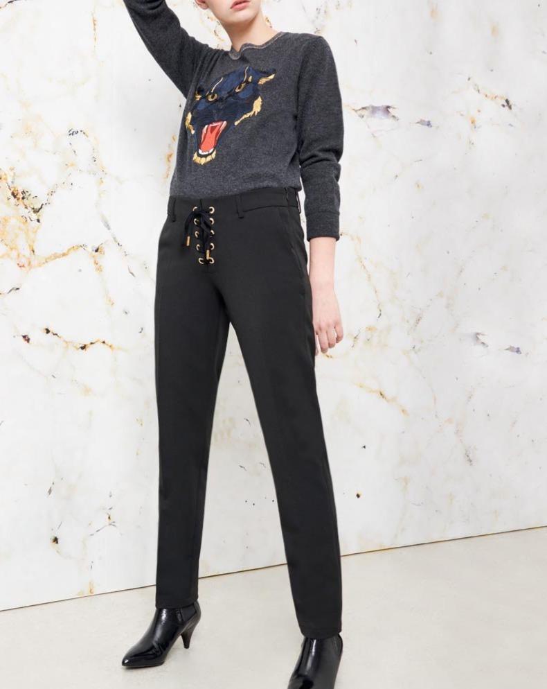 Louison Color Cigarette Trousers - Black