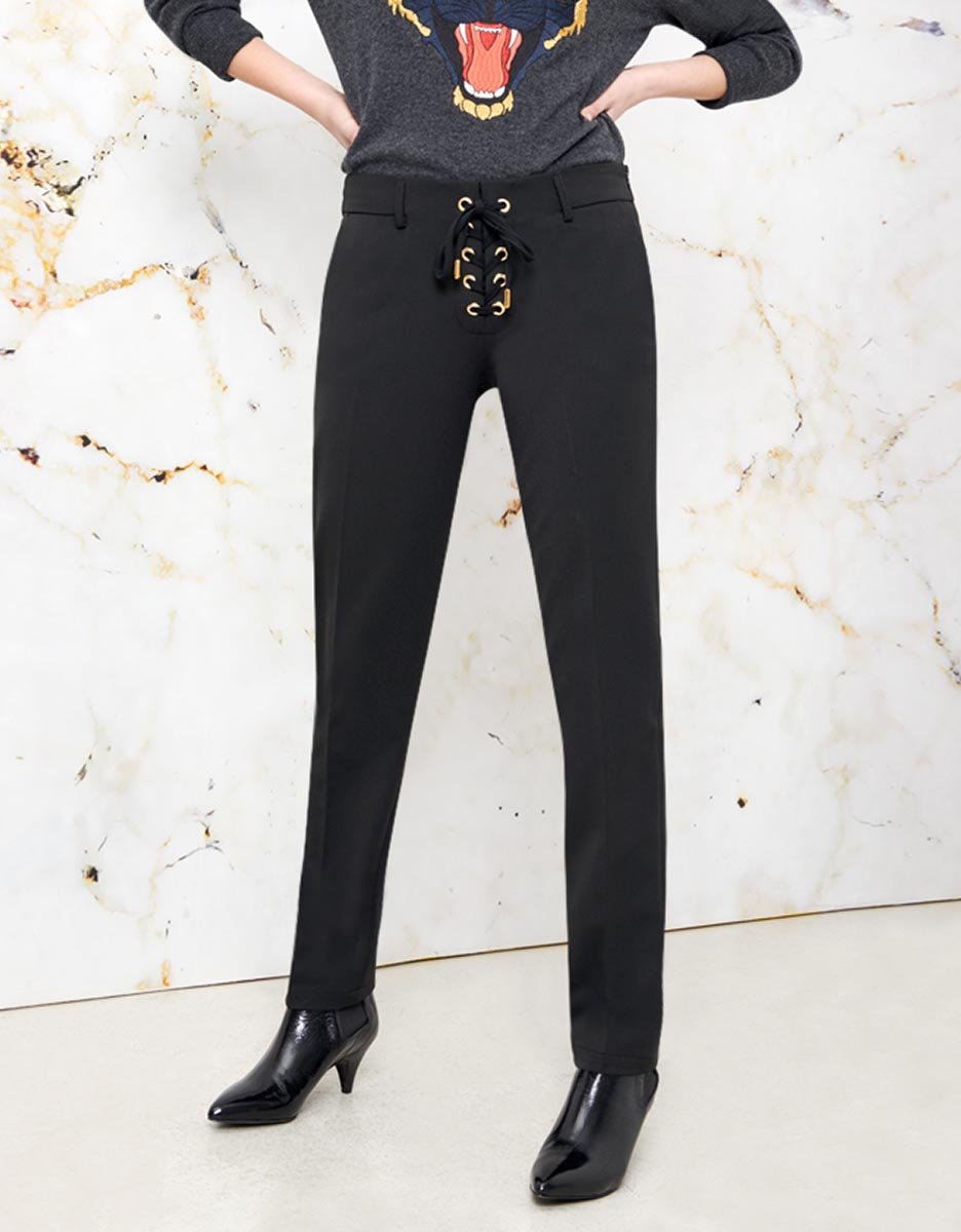 Louison Color Cigarette Trousers - Black