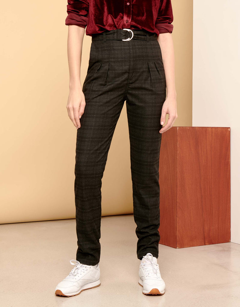 Pantalón Fancy Arnaud Highwaist - Cuadros Gris - Mujer