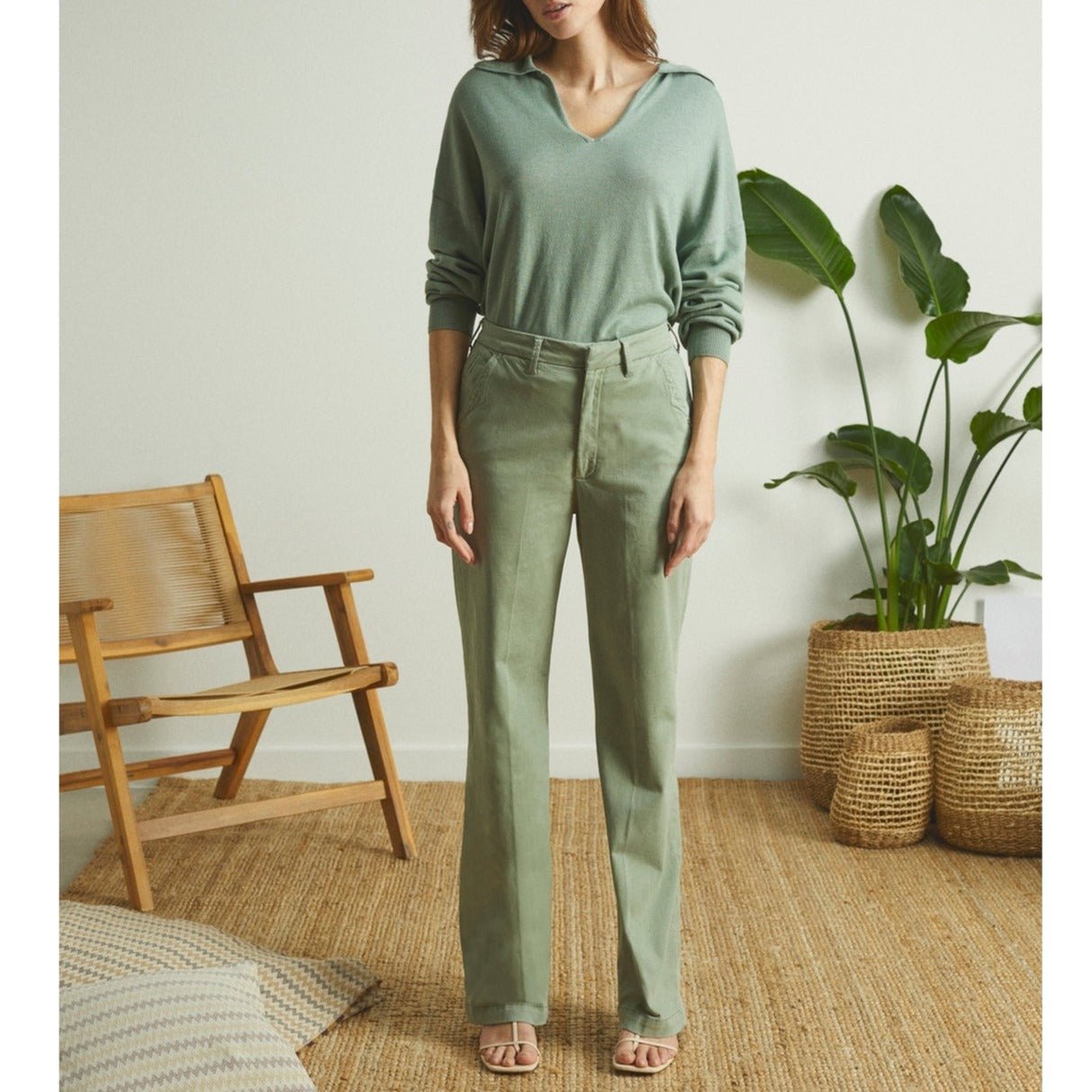 Pantalon Chino Sandy Long Straight - Green Bay - Femme