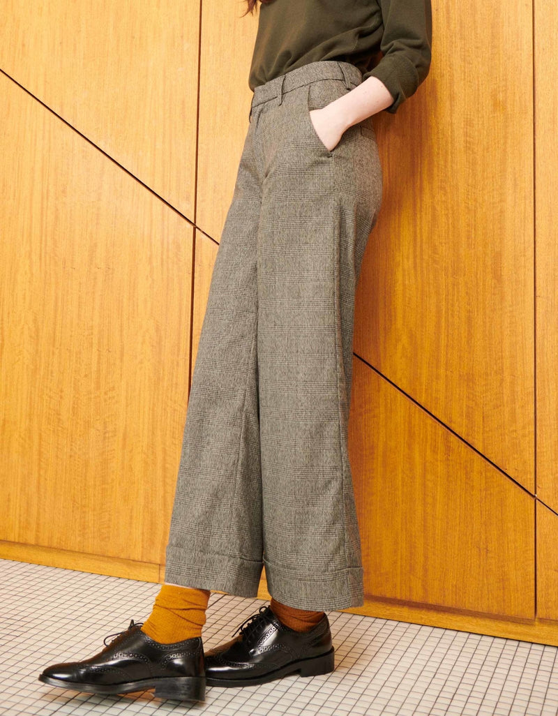 Pantalón ancho cropped Paolo Fancy - Tartán negro - Mujer