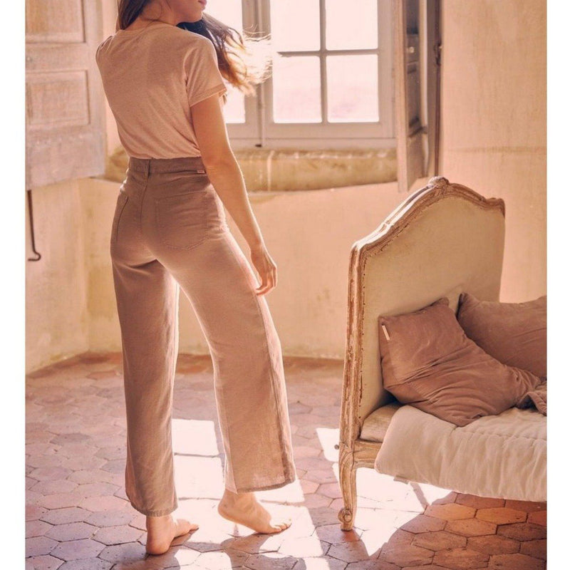 Pantalón ancho de lino Ellie - Piedra - Mujer