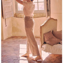Pantalón ancho de lino Ellie - Piedra - Mujer