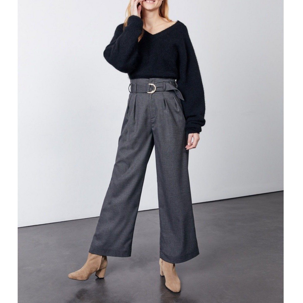 Reiko - Gabby Fancy Wide-Leg Trousers - Blended Black