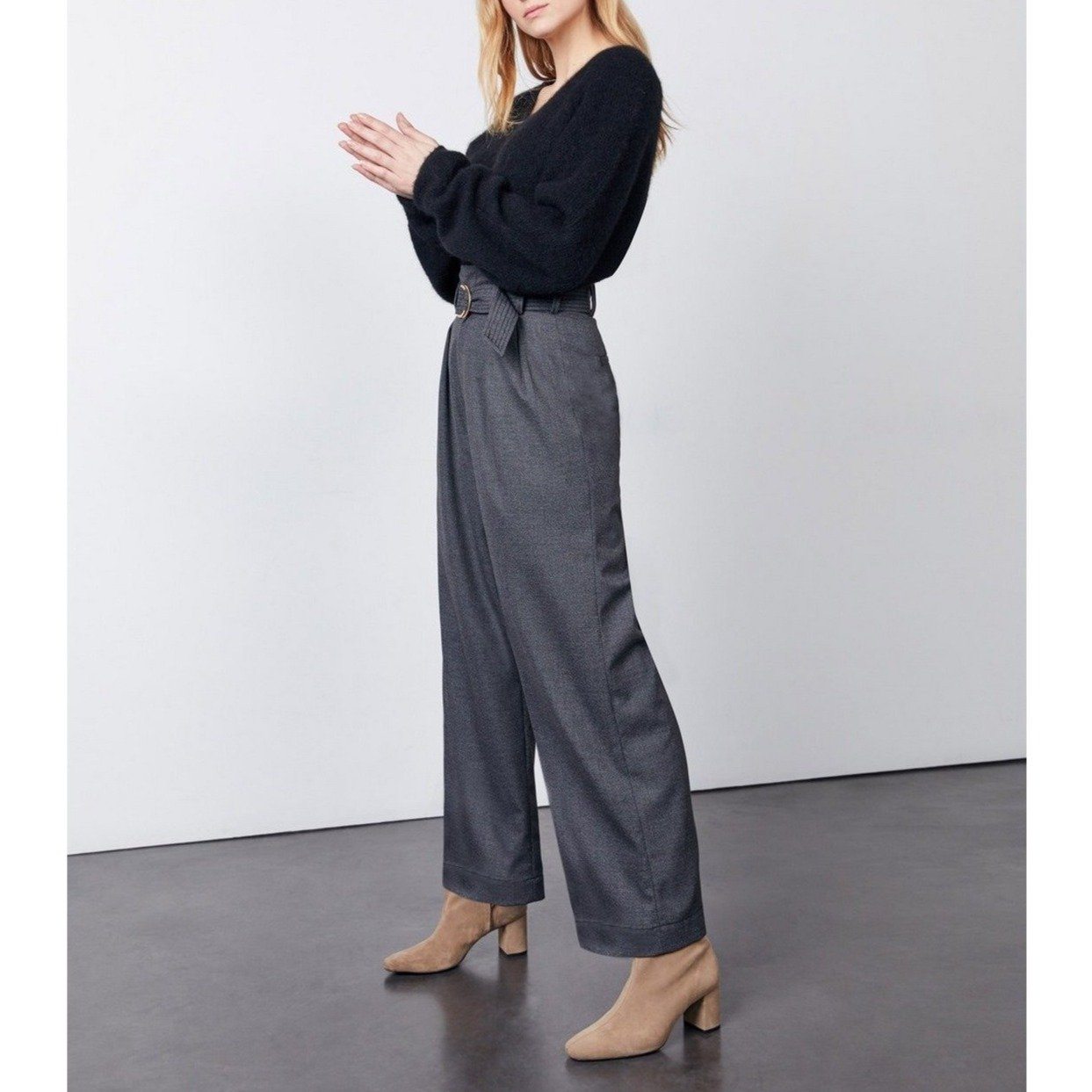Reiko - Gabby Fancy Wide-Leg Trousers - Blended Black