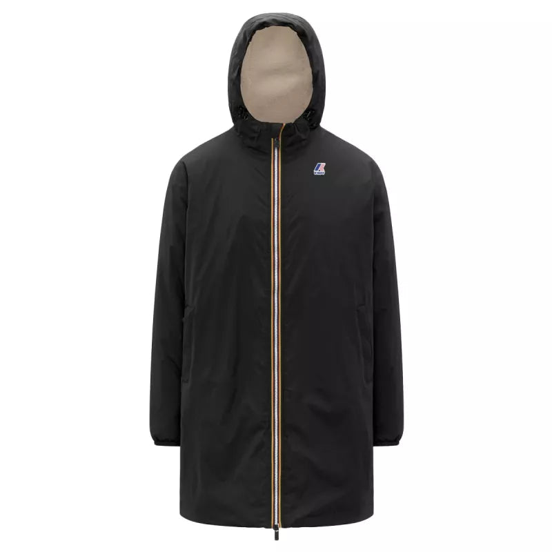 Long Hooded Double Sherpa Parka K-Way Le Vrai 4.0 Eiffel East Orsetto - Black Pure