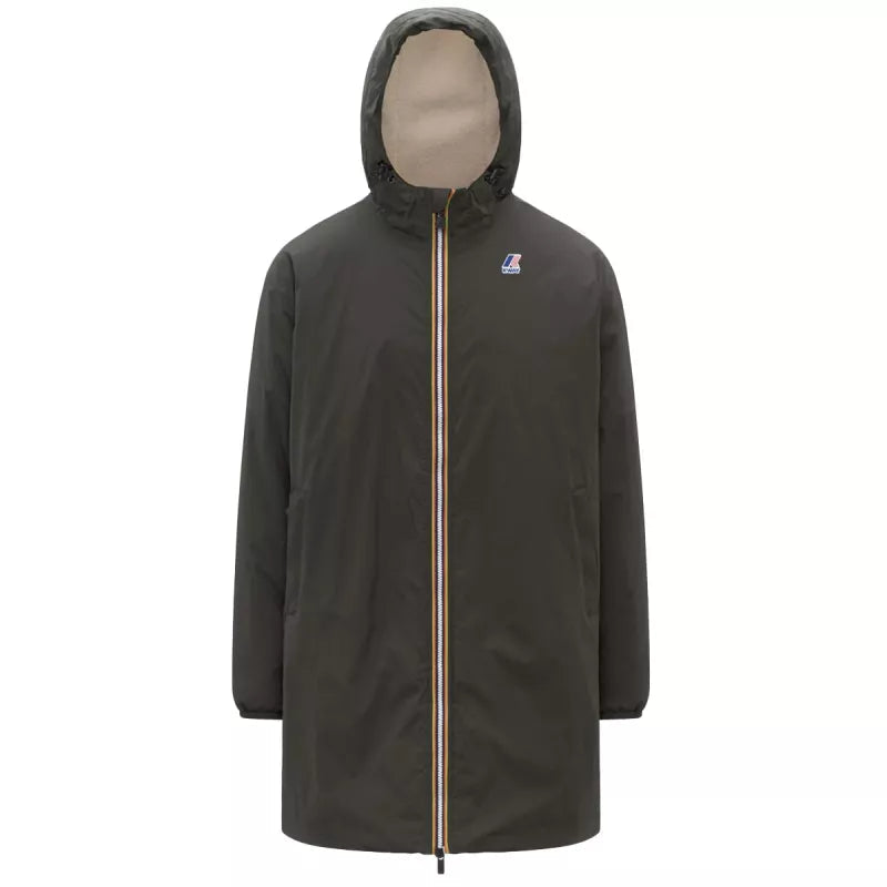K-Way Le Vrai 4.0 Eiffel East Orsetto Long Hooded Parka with Double Sherpa - Khaki/Black