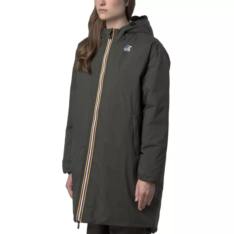 K-Way Le Vrai 4.0 Eiffel East Orsetto Long Hooded Parka with Double Sherpa - Khaki/Black