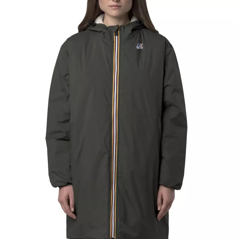 K-Way Le Vrai 4.0 Eiffel East Orsetto Long Hooded Parka with Double Sherpa - Khaki/Black