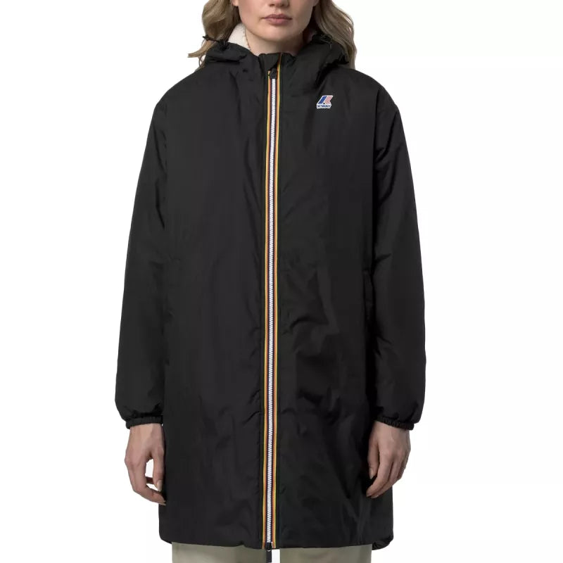 Parka lunga con cappuccio doppio sherpa K-Way Le Vrai 4.0 Eiffel East Orsetto - Nero puro